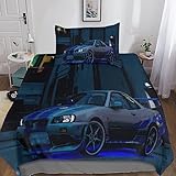 ASTG Fast & Furious 3D Druck Mikrofaser Mustang Bettwäsche Set,für Teen Jungen Und Mädchen Bewerben Sich,Super Weich Bequem Bettbezug Und Kissenbezug 2 teilig Single（135x200cm）