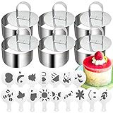 Daily Treasures 6 STK Kleine Tortenringe Set, Edelstahl Dessertringe Set mit Drücker + 16 Formen Kaffee Schablonen, Dessertringe Klein Speiseringe Set für Kochen Backen Mousse