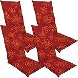 DILUMA Hochlehner Auflage Naxos für Gartenstühle 118x49 cm 4er Set Blume Rot - 6 cm Starke Stuhlauflage mit Komfortschaumkern und Bezug aus Baumwoll-Mischgewebe - Made in EU mit ÖkoTex100