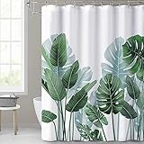DIRKES Duschvorhänge-Set schimmelresistent, 3D HD Natur grüne Blätter Badezimmervorhänge waschbar Polyester mit 12 Haken für Feuchtraum fg (Farbe: Grün, Größe: 180 x 150 cm)