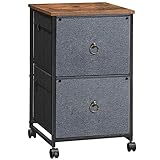 HOOBRO Rollcontainer, Aktenschrank mit 2 Schubladen, Büroschrank, Rolldruckerständer für Home Office, Verstellbarer Hängeregistratur, für Dokumente im A4/Letter, Grau und Vintagebraun EBFG20WJ01