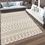 Paco Home Outdoor Teppich Wetterfest Wohnzimmer Balkon Küchenteppich Boho Moderne 3D Optik Skandinavisch Geometrisch Beige Creme, Grösse:200 cm Rund