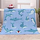 NISMIA Kuscheldecken 130x150 Delfin Decke 3D-Digitaldruck Kuscheldecke Flanelldecke Weich Wohndecke Sofadecke Zweiseitige Tiere Ozean Cartoon Decke Kinder Erwachsene alle Jahreszeiten