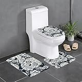 ASEELO Badezimmerteppich-Set, 3-teilig, Totenkopf-Design, saugfähig, Plüsch, Shaggy-Badematten für Badezimmer, WC