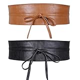 JasGood 2 Stück Damen Breiter Obi Gürtel Taillengürtel Taille Band für Damen Mädchen, Schwarz/Braun, 87cm(Fit Taille 76-90cm)