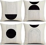 Kissenbezug 50x50cm 4er Set Boho Wasserdichte Kissenbezüge Soft Bogensonne Muster Kissenhülle Schwarz Weiss Zierkissenbezüge für Sofa Wohnzimmer Outdoor Garten Balkon Patio Zuhause Dekoration I-4212