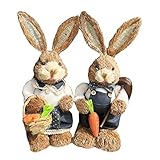 LOVIVER Cartoon 2Pcs Stroh Osterhase Handmade Ostern Deko - Osterhasen Figur, 45cm, Stil L