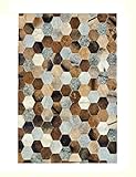 Rindsleder Patchwork Teppich Area Rug Natur Premium 78 cm x 118 cm Wohnzimmer Vintage Stil Schlafzimmer Nachttisch Designer Teppich Rindsleder Matte Rechteckig Farbbeständig Leicht zu reinigen