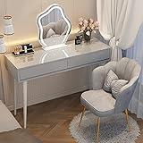 BUJOG Modernes Schminktisch-Set mit 3-farbigem, dimmbarem, beleuchtetem Spiegel, Schminktisch-Set mit großer Schublade, Make-up-Schminktisch mit bequemem Make-up-Hocker, für das Ankleidezimmer im