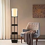 lux.pro Stehleuchte Rotherham Standlampe 1 x E27 mit 3 offenen Ablagefächern Stehleuchte für Wohnzimmer Schlafzimmer Schwarz/Creme
