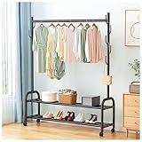 Kleiderständer Heavy Duty Kleiderstange Mit 2-stöckigen Ablageflächen Und 7 Haken Kleiderständer Aus Metall Hängeschiene Mit Rädern Fügt Platz Im Schrank Hinzu Für Home Shop Lagerung ( Color : Black ,