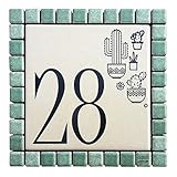 Guizzo Creart - Personalisierte Externe Hausnummer aus Keramik, Personalisiertes Türschild Straßen-/Namensschild mit Mosaikrahmen Personalisiertes Eingangstürschild 12x12H Made in Italy Grün/Cremeweiß