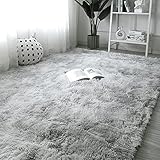 OYIMUA Hochflor Teppich 120×160 cm Grau Weiss, Moderner Flauschig Teppich Wohnzimmer Kinderzimmer Deko Schlafzimmer Flur Läufer Outdoor Teppich Fellteppich Kunstfell Shaggy Einfarbig Bettvorleger
