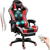 MACIUM Gaming Stuhl RGB-Beleuchtung Massage Chair mit Lautsprechern Bluetooth Musik Video Chairs Ergonomische Rückenlehne und Fußstütze Sitzhöhenverstellung Recliner Schreibtischstuhl,Rot