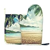 Ofenhandschuhe Und Topflappen Sonnenuntergang Am Strand Silikon Handschuh Hitzebeständig Küchenhandschuhe Zum Kochen, 2-teiliges Set (Anti-Skid)