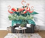 Sedomax Moderne nordische jazz weiße stein muster tropische pflanze flamingo hintergrund wandmalerei 350cm(W)×245cm(H)