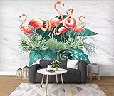 Sedomax Moderne nordische jazz weiße stein muster tropische pflanze flamingo hintergrund wandmalerei 350cm(W)×245cm(H)