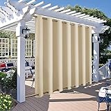 Qelus Outdoor Vorhang Wetterfest mit Ösen B254xH213CM, Außenvorhang Wasserdicht Winddicht Sonnenschutz Gardinen Outdoorvorhänge Oben und Unten für Terrasse Balkon Pergola Garten Pavillon (Beige)
