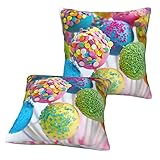 TOLKAT Bunte Süßigkeiten-Kissenbezüge, quadratisch, Set mit 2 Kissenbezügen, Heimdekoration für Couch, Bett, Sofa, Schlafzimmer, Auto