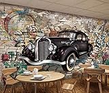 Tapete 3D-Fototapeten, Vintage-Auto, Restaurant, Bar, Wandgemälde, Hintergrund, Wandpapier * 250 cm x 175 cm (98,4 x 68,9 Zoll)