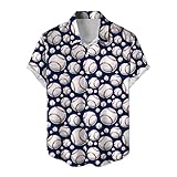 T-Shirt 3D-Baseball-Drucke Herren-Kurzarm-Revershemden Druckhemden Herrenhemden Lässige Oberteile Herren Hemd Modern (4-Blau,4-Blau)