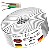 Feuchtraumkabel Stromkabel Von 5m bis 170m Mantelleitung NYM-J 3x2,5mm² Elektrokabel Ring für feste Verlegung (15m)