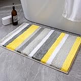 MIULEE Badematte Badteppich Stripe Duschmatte Non Slip Badvorleger Gestreifte Fußmatte Dekorativ Badzimmermatte Flauschig Saugfähig rutschfest Badezimmer Wohnzimmer 1 Stück 40x60 cm Gelb und Grau