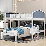 Moimhear Kinderbett Etagenbett Hochbett Etagenbettrahmen Massives Kiefernbett Mit Lattenrost 120 X 200 / 90 x 200 cm, Weiß
