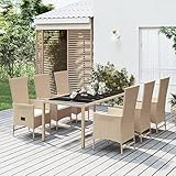 Tidyard 7-TLG. Sitzgruppe Garten Essgruppe 6 Personen Rattan Gartenmöbel Set mit 6 Gartenstuhl Verstellbar Gartenmöbel Essgruppe Gartengarnitur Rattanmöbel Esstisch Sitzgarnitur Gartentisch Beige