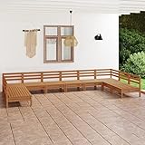 BULANED 10-TLG. Garten-Lounge-Set, Balkonmöbel, Balkon Möbel Set, Gartenlounge Set, Sitzgarnitur Garten, Balkonset, Sitzecke Balkon, Terrassen Möbel, Honigbraun Massivholz Kiefer