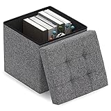 Sitzhocker mit Stauraum Pouf Hocker Aufbewahrungsbox Sitzwürfel Klappbar Sitzbank Gepolstert Sitztruhe Sofa Ottomane Stoffüberzug Stuhl für Flur Büro Schminktisch Eohnzimmer Schlafzimmer Dunkelgrau