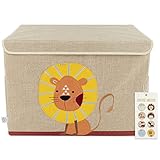 Bieco Aufbewahrungsbox mit Deckel | Löwen Motiv 65L faltbar | ca. 36x36x51cm | Spielzeugkiste mit Deckel | Aufbewahrungsbox Kinder | Kisten mit Deckel | Aufbewahrungsbox Groß | Wickeltisch Organizer