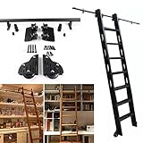 3,3 Fuß bis 20 Fuß Schiebe-Scheunentor, rollende Bibliotheksleiter-Hardware-Kit, Basic Black Big Speichenrad, Roller, Garage, Schrank, Carbon-Schienensystem (ohne Leiter) (Größe: 20 Fuß/600