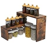 VEDECASA 2 stapelbare, erweiterbare Ecke Gewürzregal für Küchenarbeitsplatte und Pantry Organizer rustikal brauner Holzschelfregal für Desktop -Aufbewahrung