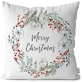 VOID Merry Christmas Türkranz Grafik Kissenbezug Kissenhülle Polyester wasserfest Outdoor Indoor, Kissen Größe:60 x 60 cm