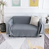 Homxi Sofaüberwurf 3 Sitzer,Couchbezug Universal Einfarbig Sofahusse Baumwolle Sofa-Handtuch Grau Couchbezug 180x180CM