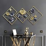 Anjur Metall Wanddeko Wanddekoration 3er-Set, Golden Ginkgo Biloba Wandbehang Skulpturen für Wohnzimmer Schlafzimmer Badezimmer Küche Büro…