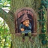 Wukesify Gartenzwerg Baum Fenster, Offenes Fenster Baum Zwerge Figuren, Gartenzwerg Statue, Neuheit Fee Garten Ornamente Outdoor Tier Baum Peeker Statue, Mini Zwerg Baum Skulptur Garten Dekoration