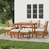 BULANED 9-TLG. Garten-Essgruppe mit Kissen, Gartenmöbel Set, Gartengarnitur, Sitzgruppe Garten, Möbelsets, Terrassenmöbel, Massivholz Akazie