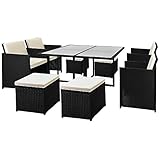 Casaria Polyrattan Gartenmöbel Set Cube Tisch 120x120cm 4 Stühle 4 Hocker 7cm Auflagen Draußen Platzsparend Wetterfest Terrasse Balkon Möbel Sitzgruppe