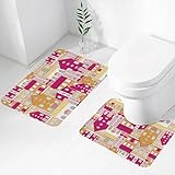 DHAEY 2-teiliges Badteppich-Set, Badematte-Set & U-förmiger Toilettenteppich, Stadtarchitektur minimalistische Nordhäuser mit runden Fenstern Bedruckte rutschfeste Duschvorleger.