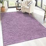 carpet city Shaggy Hochflor Teppich - 60x110 cm - Lila - Langflor Wohnzimmerteppich - Einfarbig Uni Modern - Flauschig-Weiche Teppiche Schlafzimmer Deko