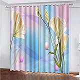 GSKOQD Vorhänge Wohnzimmer Blickdicht Gardinen Verdunkelungsvorhang Schlafzimmer Kinderzimmer Thermovorhang Digitaldruck 3D Weiße Blumenkunst Ösenschal 2Er Set - 264X240Cm (B X H)