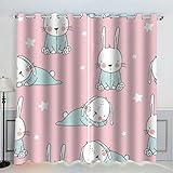 SUBIKA Verdunkelungsvorhang Kaninchen Vorhang mit Ösen 3D-Digitaldruck Polyester Karikatur Tier Kawaii Vorhänge für Schlafzimmer Kinderzimmer Wohnzimmer Dekoration 200x160（2x100x160）