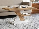 Viosimc Couchtisch Eiche & Weiß, Moderner Wohnzimmertisch Sofatisch Kaffeetisch, Modern Matt Sofa Tisch mit Großer Ablage, Mittel- oder Beistelltisch für Tee und Kaffee…