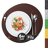 Sidorenko Edles Platzset aus Filz Ø 38cm - 6er Set braun - Tischset Abwischbar Filzuntersetzer - Waschbare Tischuntersetzer Platzdeckchen - braun Untersetzer Filzmatte