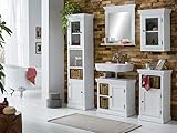 Woodkings® Badmöbel Set Bogota Holz Weiss Badset mit Hochschrank Badspiegel Waschbeckenunterschrank Hängeschrank Unterschrank 5teilig komplett inkl. Körben