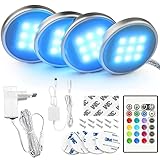 BASON LED Schrankbeleuchtung, Vitrinenbeleuchtun mit Fernbedienung, 20 Farboptionen RGB LED Beleuchtung, 12V Adapter Powered LED Schrankleuchten, Mutil Farben, 4pcs