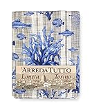 Tex family Gran Foulard Überwurf Tagesdecke Sofabezug Loneta Stoff (Fische Blau, 2 Einzelbett)