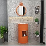 ZTGL Standwaschbecken aus Schmiedeeisen Standwaschtisch Waschtisch Badmöbel Set Waschplatz mit Armatur und Spiegel Freistehend Spültisch, Design Industrieller Stil,Orange,with Storage